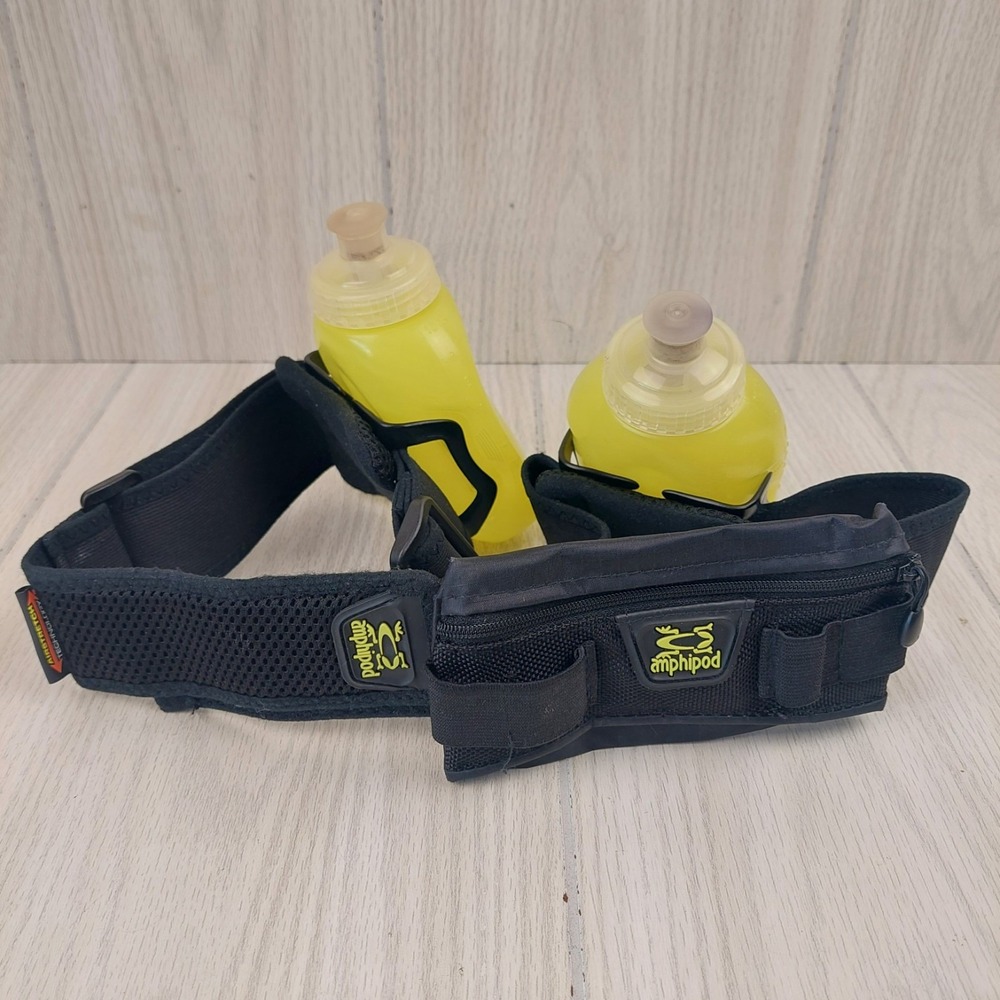Amphipod Hydration Belt Unisex OS Black Yellow 2 10oz Bottles Airstretch Pouch